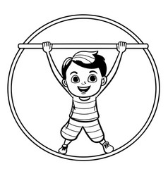 Cute Little Boy Hanging On The Horizontal Bar