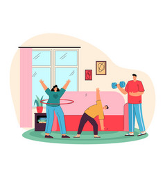 Happy Parents With Son Doing Exercises At Home