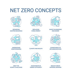 Net Zero Turquoise Concept Icons Set