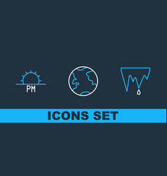 Set Line Icicle Sunset And Earth Globe Icon