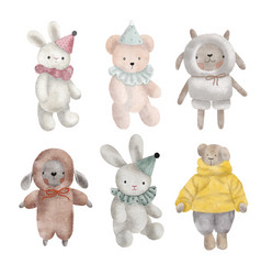 Set Of Watercolor Plush Toy Bunny Bear