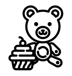 Teddy Bear With Cake Flat Icon Isolated On White