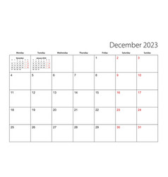 December 2023 Simple Calendar Planner Week Starts