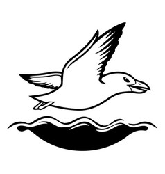 Flying Seagull On The Sea In Flat Style