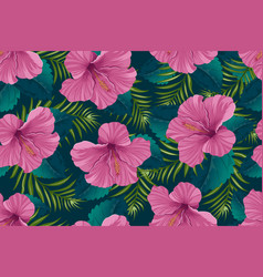 Seamless Pattern Of Hibiscus Flowers And Leaves