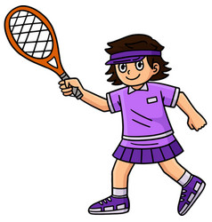 Tennis Female Player With A Racket Cartoon Clipart