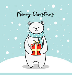 Polar Bear With A Christmas Gift New Year Kids