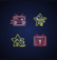 Tv Genres Neon Light Icons Set