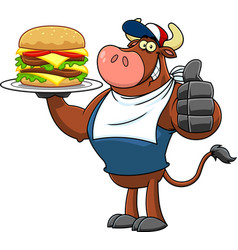 Bull Cartoon Character Holding A Double Hamburger