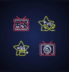 Tv Shows Genres Neon Light Icons Set