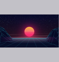 Synthwave Virtual Sunset Scene Wireframe Valley