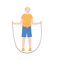 Sporty Old Man With Rope Jump