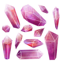 Watercolor Gems Set Pink Crystals Wet Texture