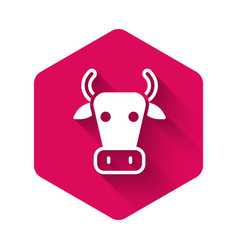 White Cow Icon Isolated With Long Shadow Pink