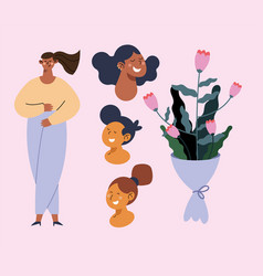 Four Women And Flowers