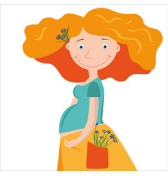 Happy Pregnant Woman With Flowers In Her Hair