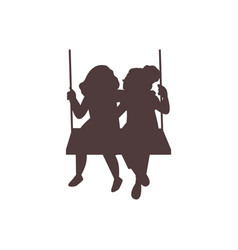 Children Swinging Together Silhouette