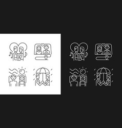 Couple Quality Time Linear Icons Set For Dark