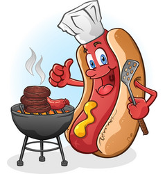 Hot Dog Cartoon Grilling On A Barbecue