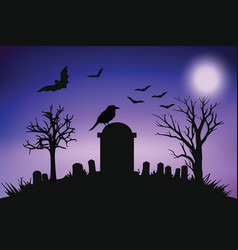 Spooky Graveyard Scene With Bats Birds And Trees