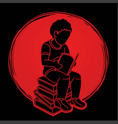 A Boy Reading Book Cartoon Silhouette