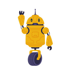 Metal Yellow Robot Machine With Wheel Waving Limb