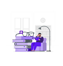 Man Wear Glasses Reading Book Flat Design