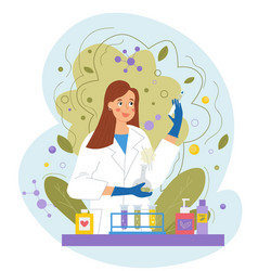 Smiling Female Scientist Or Pharmacist Invents