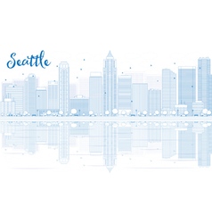 Outline Seattle Skyline With Blue Buildings