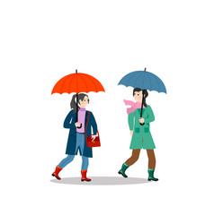 Two Girls Are Walking Under An Umbrella Meeting