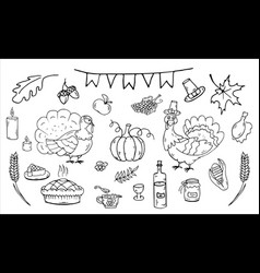 Thanksgiving Set Doodle Coloring Page Elements