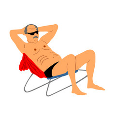 Man Sunbathing On Vacation Sitting In Beach Chair