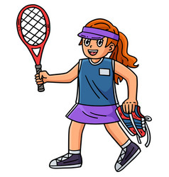 Tennis Girl Carrying Shoes And A Racket Clipart