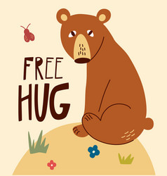 Cute Cartoon Bear Free Hug Hand Drawn Lettering