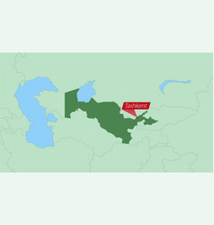 Map Of Uzbekistan With Pin Of Country Capital