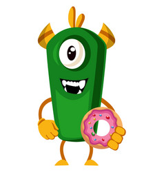 Monster With Donut On White Background