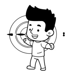 Cute Boy Playing Darts Cartoon Style Flat Design