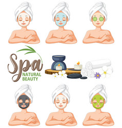 Set Of Spa Girls Applying Facial Mask