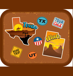 Texas Utah Travel Stickers And Retro Text