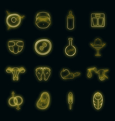 New Born Baby Icons Set Neon