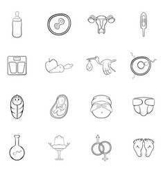 New Born Baby Icons Set Outline