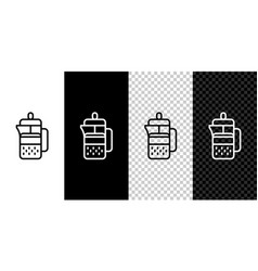 Set Line French Press Icon Isolated On Black