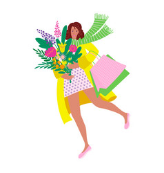 Smiling Spring Woman With The Shopping Bags