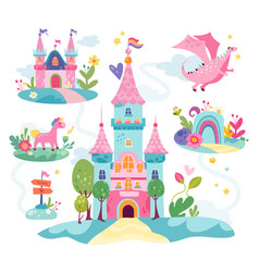 Childish Fairytale Kingdom Village With Dragon