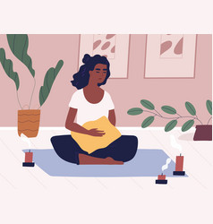 African American Woman Meditating And Performing