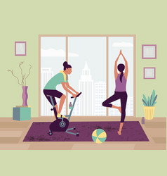 Couple Sport Activity Stay Home Flat Color