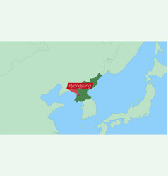 Map Of North Korea With Pin Of Country Capital