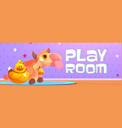 Banner Of Playroom With Cute Duck And Cow