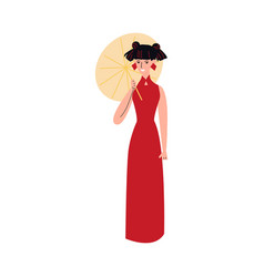 Chinese Young Woman Character With Umbrella Sketch