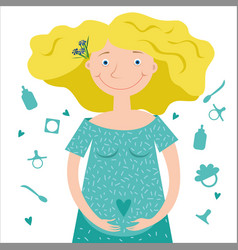 Pregnant Woman In Full Face With Hands Under Tummy